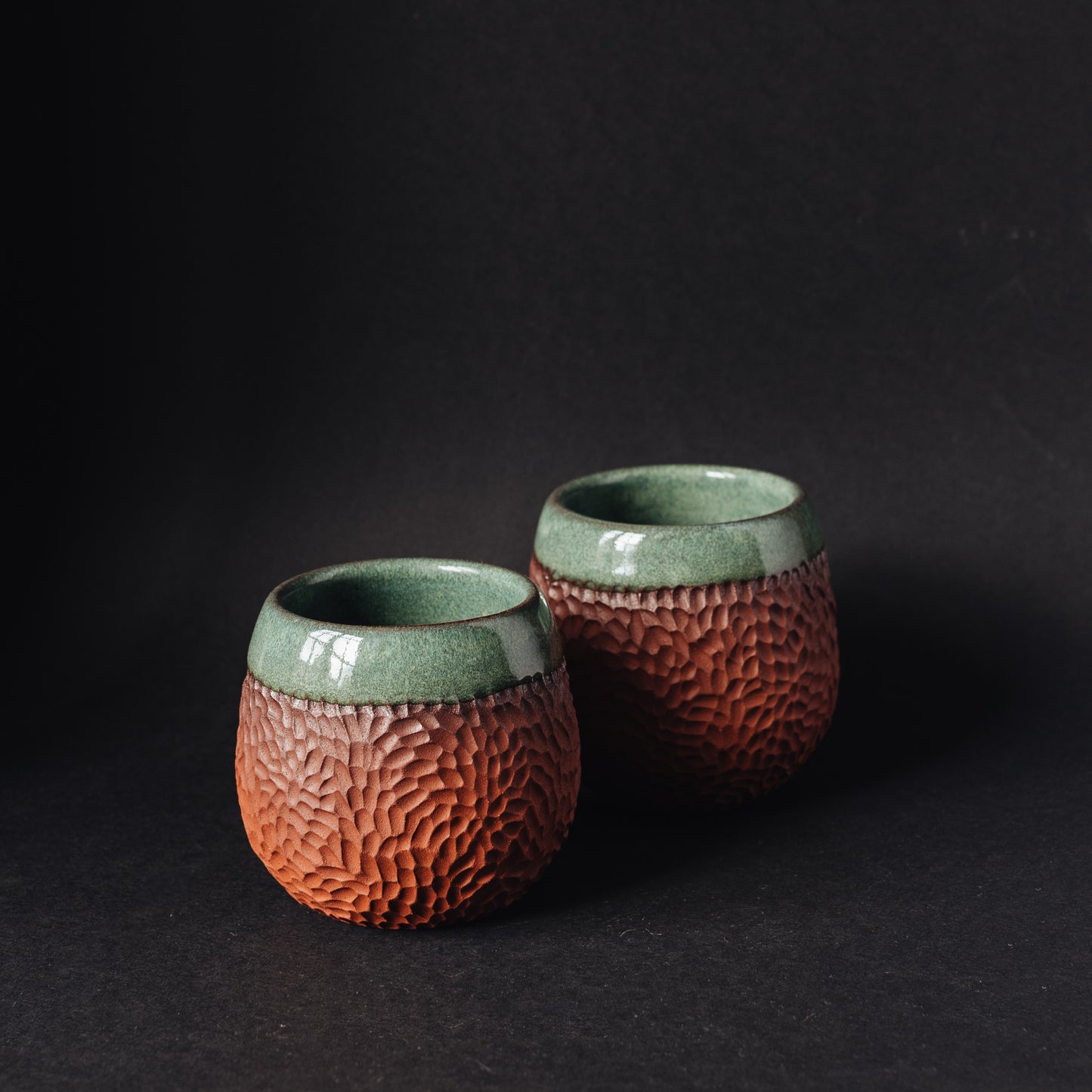 Terracotta green coffee cup with no handle - Merenok ceramics, handmade