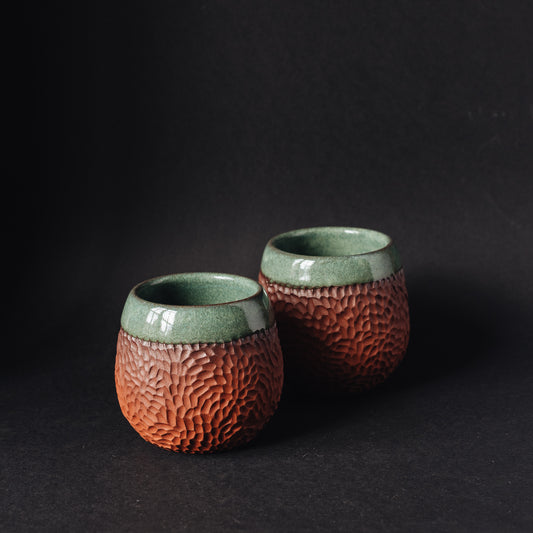 Terracotta green coffee cup with no handle - Merenok ceramics, handmade