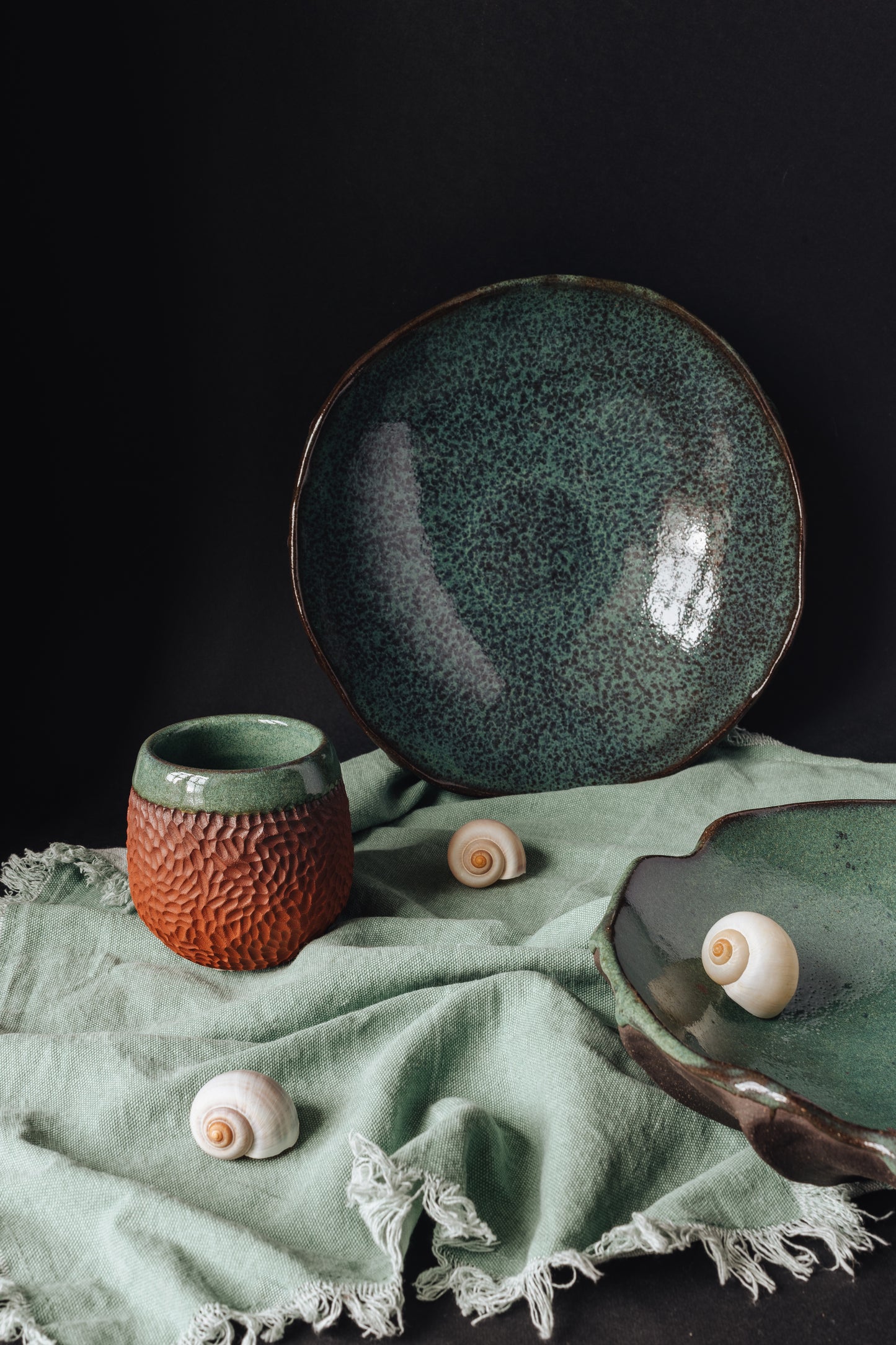 Argonauta green glaze bowl /  Merenok ceramics, handmade