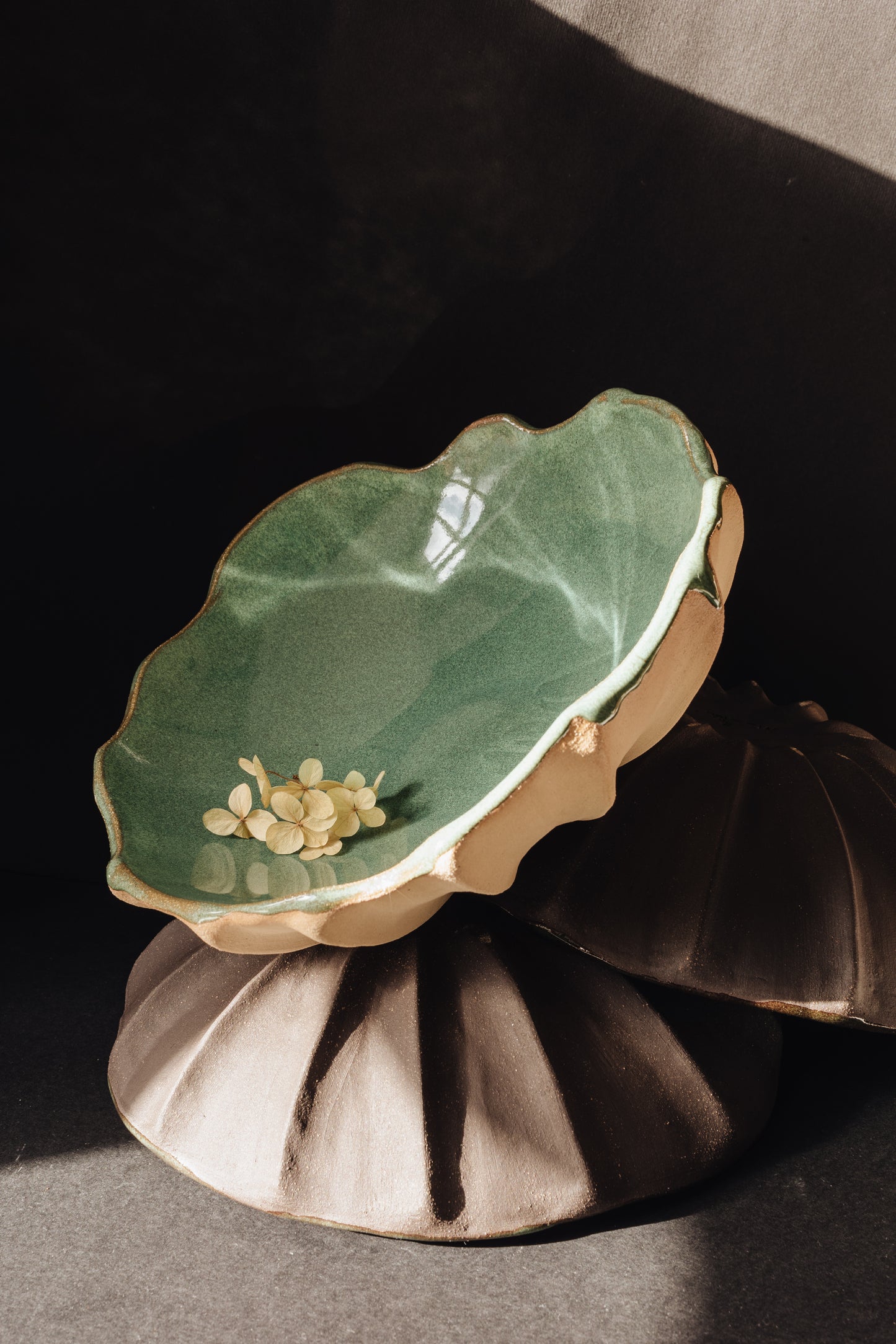 Argonauta green glaze bowl /  Merenok ceramics, handmade