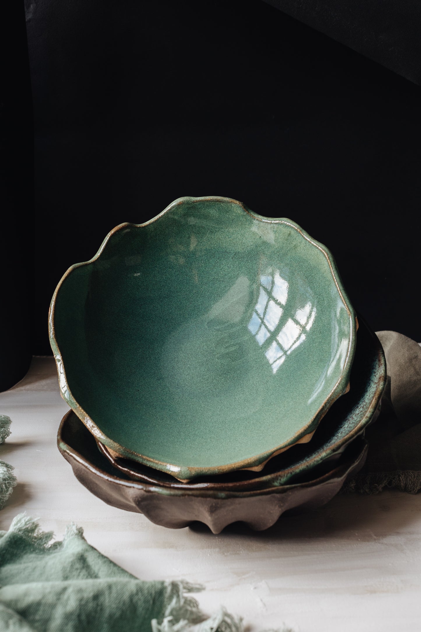 Argonauta green glaze bowl /  Merenok ceramics, handmade