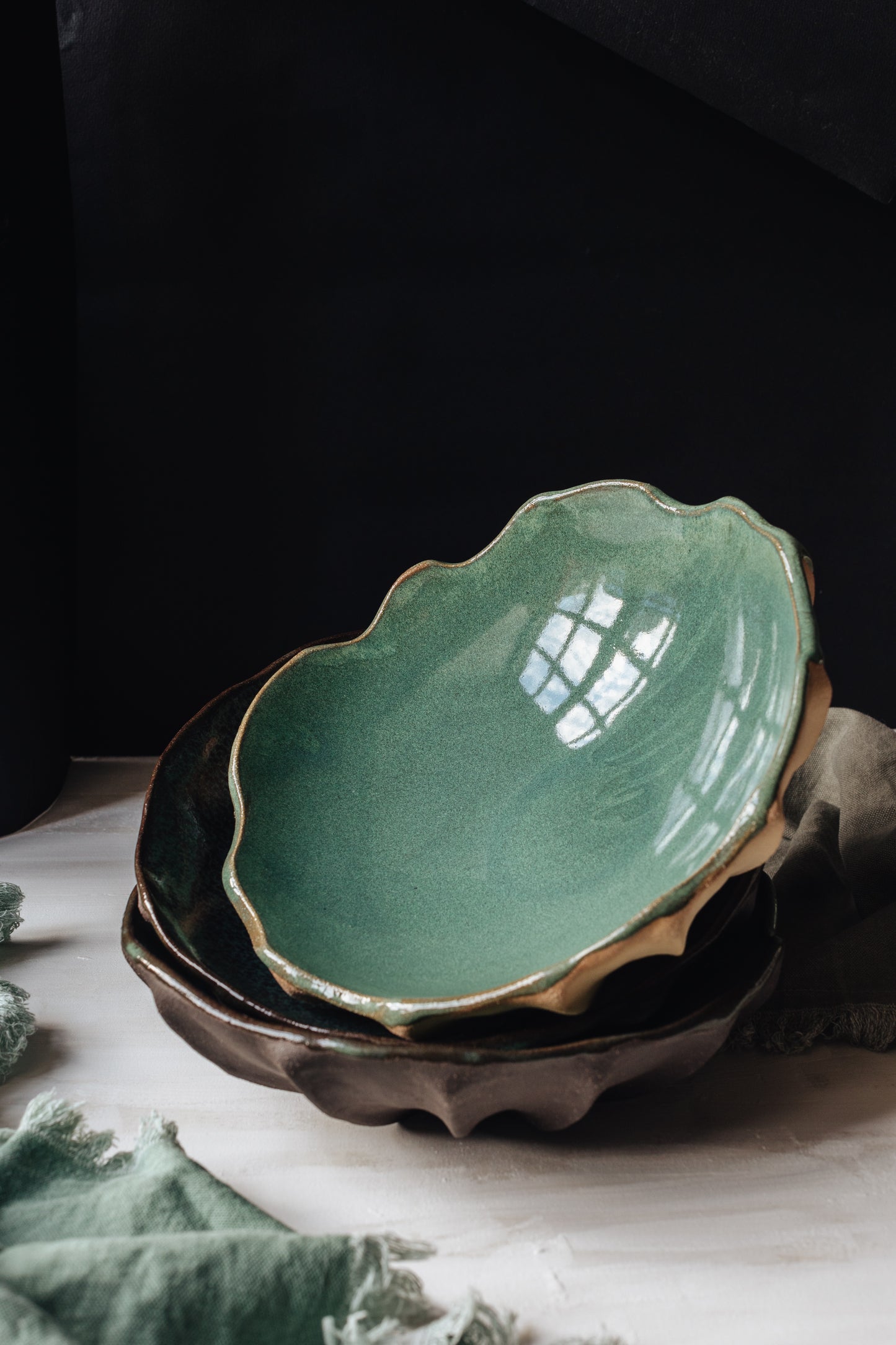 Argonauta green glaze bowl /  Merenok ceramics, handmade