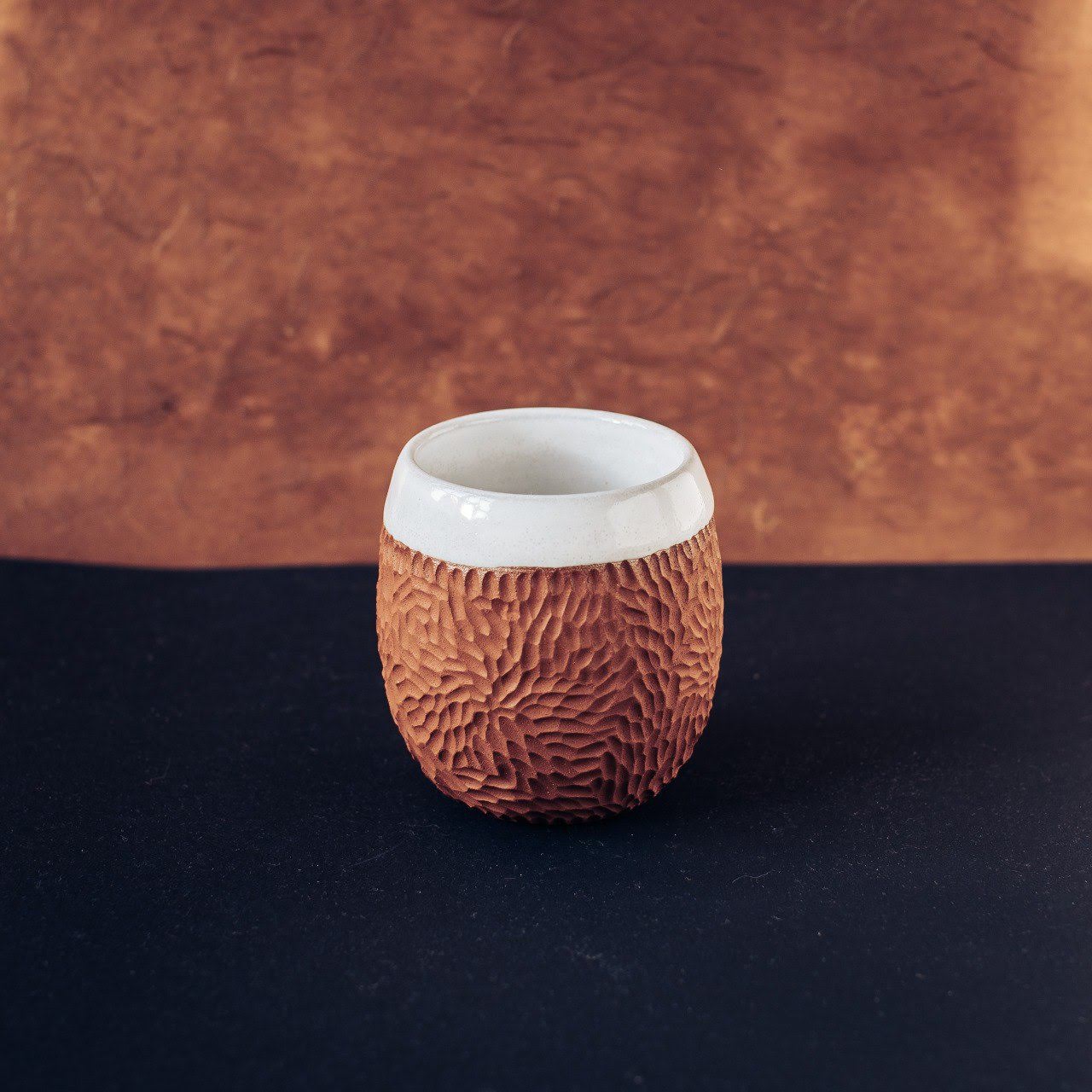 Terracotta coffee cup with no handle - Merenok ceramics, handmade