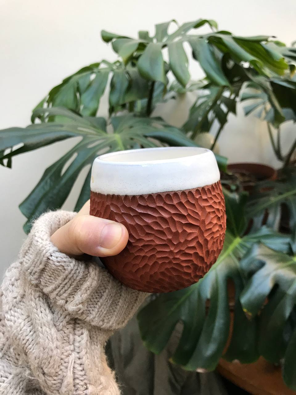 Terracotta coffee cup with no handle - Merenok ceramics, handmade
