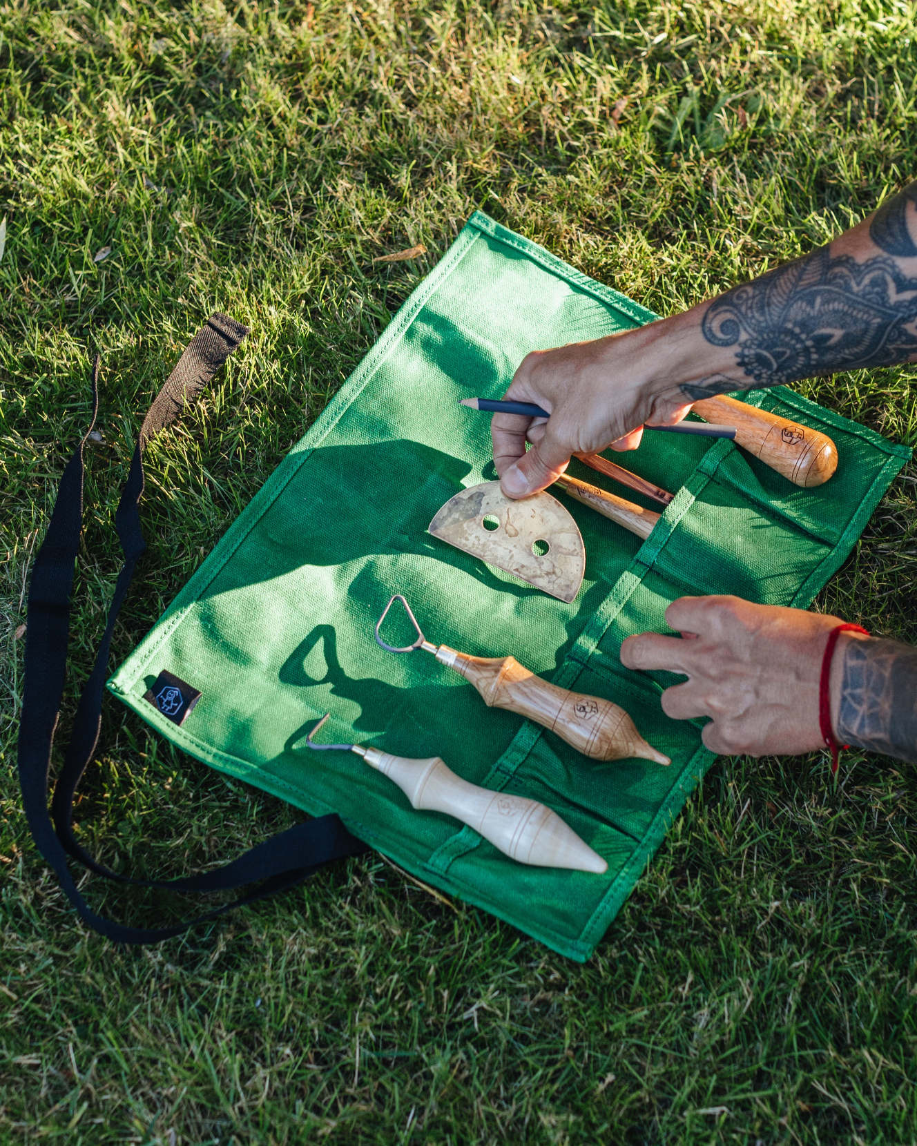 Waxed Canvas Roll Up Pouch / Bag with 5 pockets